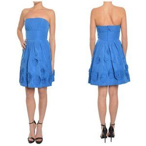 BCBGMAXAZRIA Larkspur Blue Rosette Strapless Mini Dress